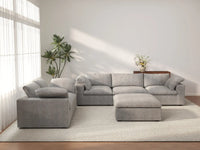 Deluxe Cloud 5-Seater Light Grey Large Space Sofa Set | 6-Piece (Includes 1 Ottoman), Cotton And Linen Fabric, Easy To Clean