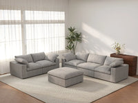 Deluxe Cloud 5-Seater Light Grey Large Space Sofa Set | 6-Piece (Includes 1 Ottoman), Cotton And Linen Fabric, Easy To Clean