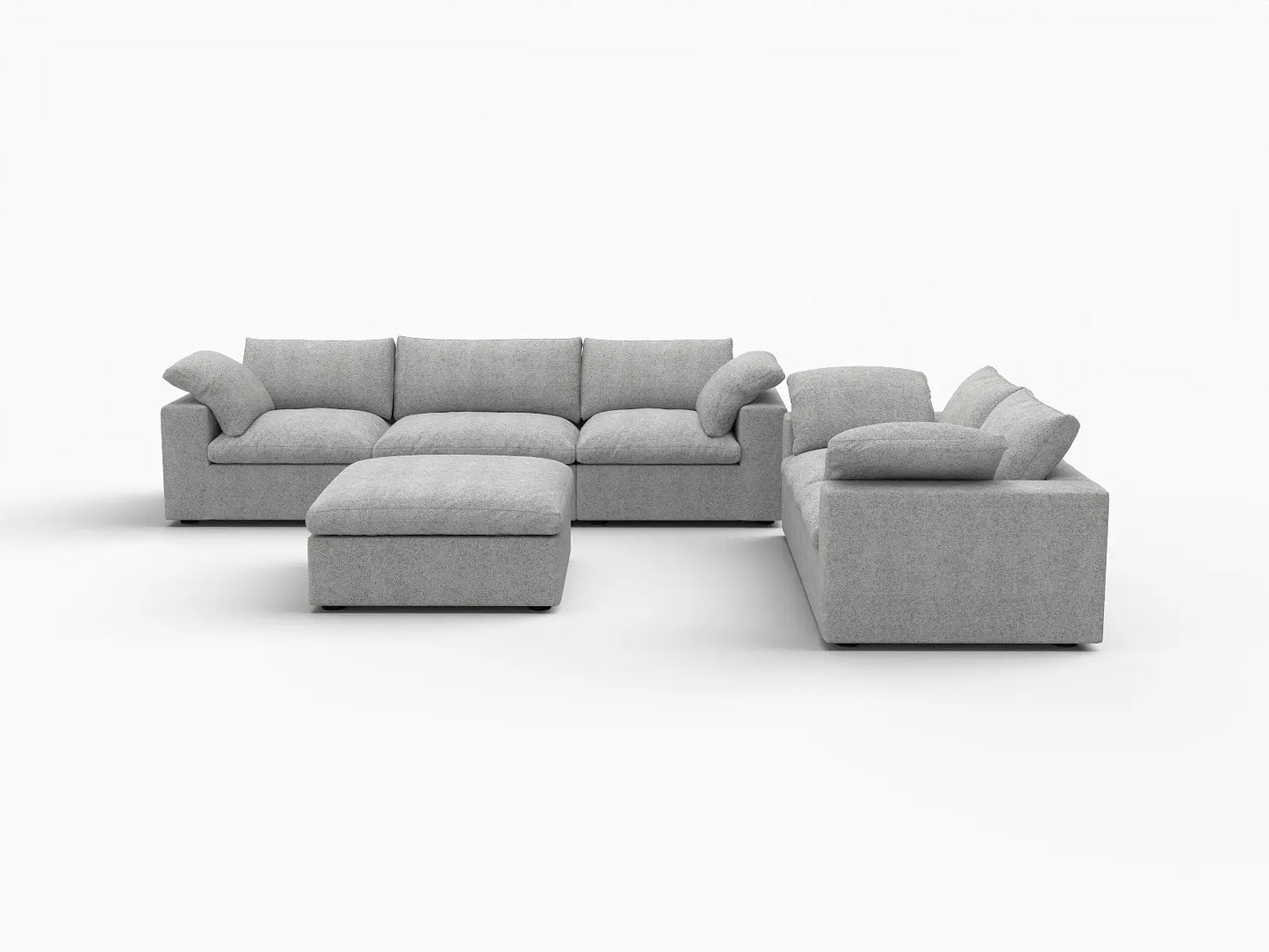 Deluxe Premium Cloud Sectional Sofa Covers | Light Grey Cotton and Linen Sofa Cover for 5-Seater with 1-Ottoman