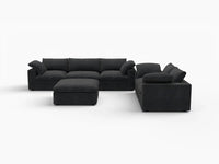 Deluxe Premium Cloud Sectional Sofa Covers | Black Cotton and Linen Sofa Cover for 5-Seater with 1-Ottoman