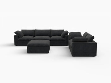 Deluxe Premium Cloud Sectional Sofa Covers | Black Cotton and Linen Sofa Cover for 5-Seater with 1-Ottoman