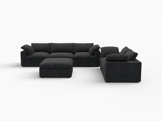 Deluxe Premium Cloud Sectional Sofa Covers | Black Cotton and Linen Sofa Cover for 5-Seater with 1-Ottoman