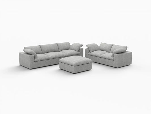 Deluxe Premium Cloud Sectional Sofa Covers | Light Grey Cotton and Linen Sofa Cover for 5-Seater with 1-Ottoman