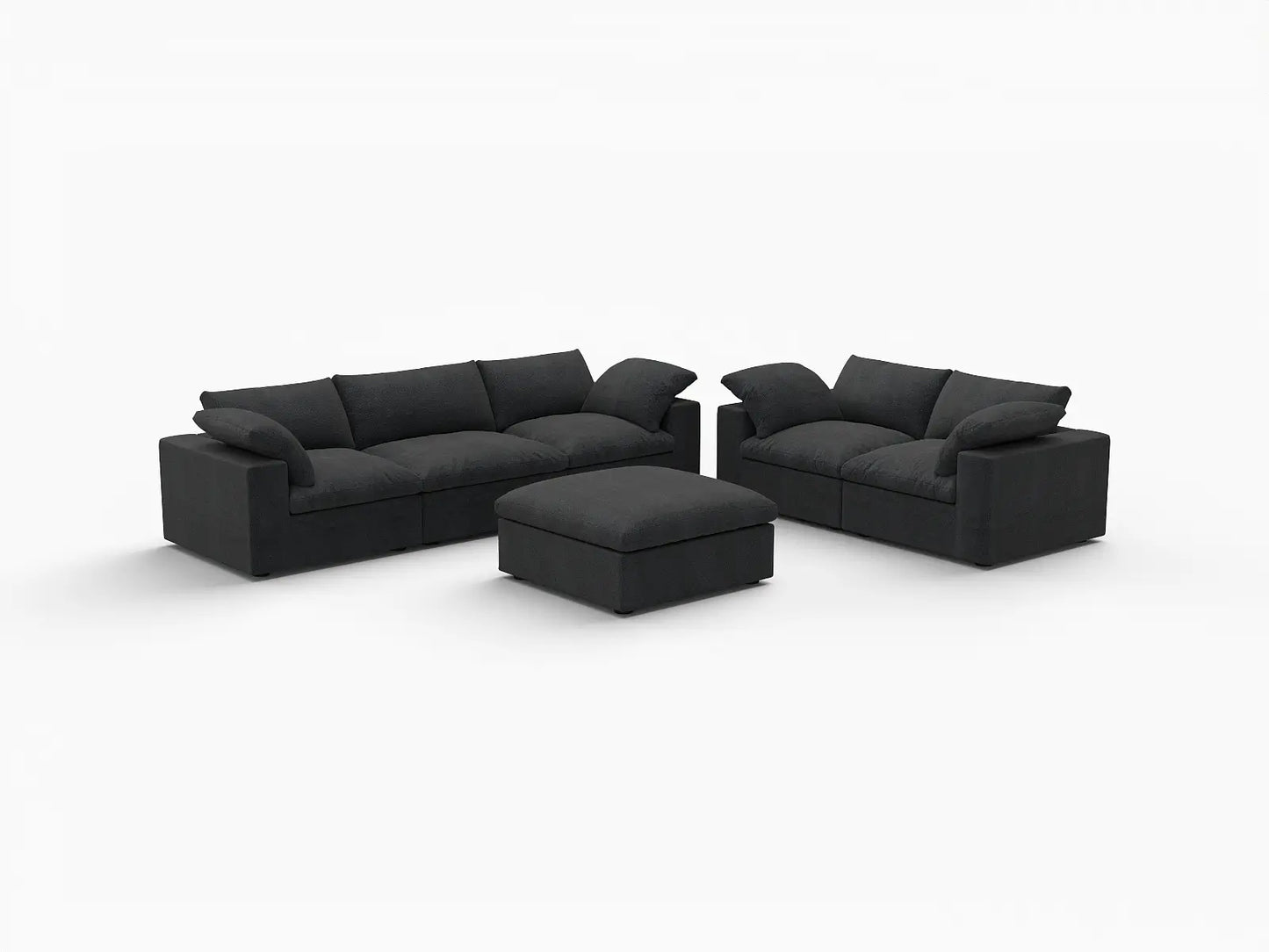 Deluxe Premium Cloud Sectional Sofa Covers | Black Cotton and Linen Sofa Cover for 5-Seater with 1-Ottoman