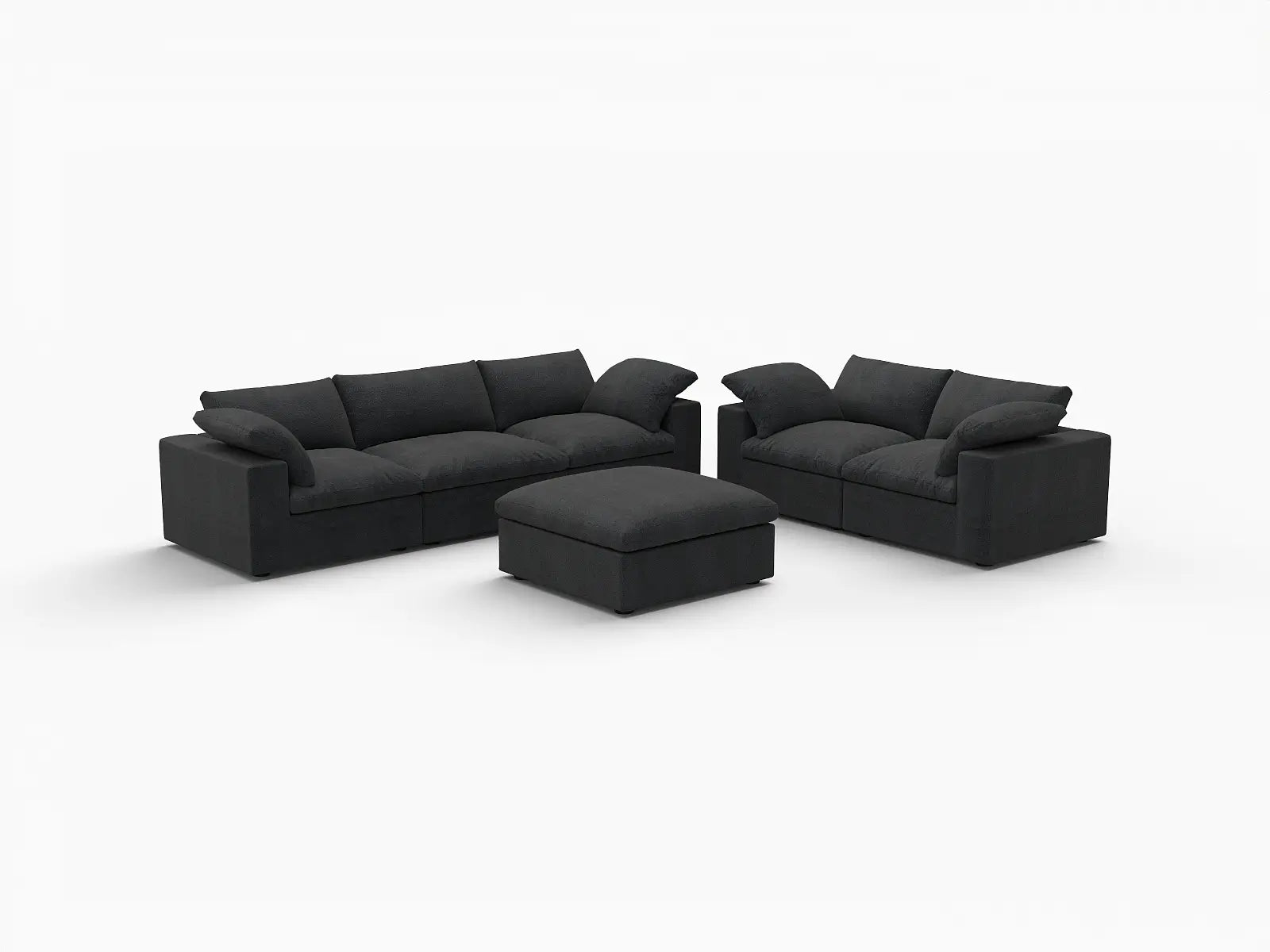 Deluxe Premium Cloud Sectional Sofa Covers | Black Cotton and Linen Sofa Cover for 5-Seater with 1-Ottoman
