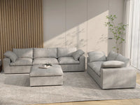 Deluxe Premium Cloud Sectional Sofa Covers | Light Grey Cotton and Linen Sofa Cover for 5-Seater with 1-Ottoman