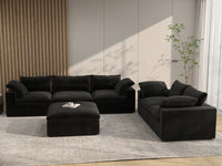 Deluxe Premium Cloud Sectional Sofa Covers | Black Cotton and Linen Sofa Cover for 5-Seater with 1-Ottoman