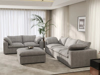 Deluxe Cloud 5-Seater Light Grey Large Space Sofa Set | 6-Piece (Includes 1 Ottoman), Cotton And Linen Fabric, Easy To Clean