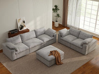 Deluxe Premium Cloud Sectional Sofa Covers | Light Grey Cotton and Linen Sofa Cover for 5-Seater with 1-Ottoman
