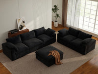 Deluxe Premium Cloud Sectional Sofa Covers | Black Cotton and Linen Sofa Cover for 5-Seater with 1-Ottoman