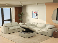 Deluxe Cloud 5-Seater Khaki Sofa Set | 6-Piece (Includes 1 Ottoman), Cotton And Linen Fabric, Washable Cushion Covers