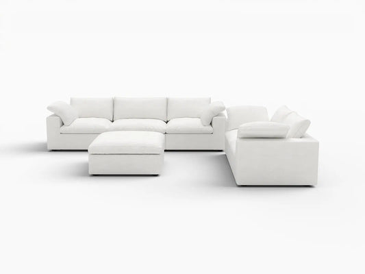 Deluxe Premium Cloud Sectional Sofa Covers | White Cotton and Linen Sofa Cover for 5-Seater with 1-Ottoman
