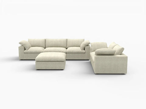 Deluxe Premium Cloud Sectional Sofa Covers | Khaki Cotton and Linen Sofa Cover for 5-Seater with 1-Ottoman