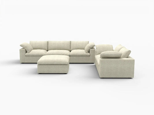 Deluxe Premium Cloud Sectional Sofa Covers | Khaki Cotton and Linen Sofa Cover for 5-Seater with 1-Ottoman