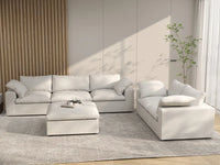 Deluxe Premium Cloud Sectional Sofa Covers | White Cotton and Linen Sofa Cover for 5-Seater with 1-Ottoman