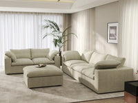 Deluxe Premium Cloud Sectional Sofa Covers | Khaki Cotton and Linen Sofa Cover for 5-Seater with 1-Ottoman