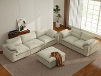Deluxe Premium Cloud Sectional Sofa Covers | Khaki Cotton and Linen Sofa Cover for 5-Seater with 1-Ottoman