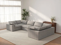 Deluxe Cloud 6-Seater Light Grey Large Space U-Shaped Sectional | 6-Piece, Cotton And Linen Fabric, Easy To Clean