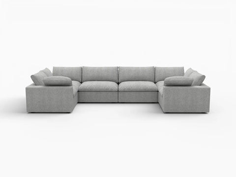 Deluxe Premium Cloud Sectional Sofa Covers | Light Grey Cotton and Linen Sofa Cover for 6-Seater
