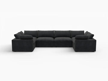 Deluxe Premium Cloud Sectional Sofa Covers | Black Cotton and Linen Sofa Cover for 6-Seater