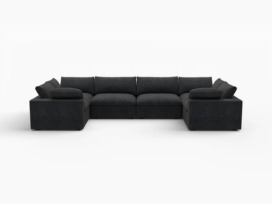 Deluxe Premium Cloud Sectional Sofa Covers | Black Cotton and Linen Sofa Cover for 6-Seater