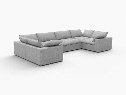 Deluxe Premium Cloud Sectional Sofa Covers | Light Grey Cotton and Linen Sofa Cover for 6-Seater