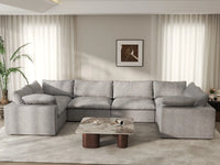 Deluxe Cloud 6-Seater Light Grey Large Space U-Shaped Sectional | 6-Piece, Cotton And Linen Fabric, Easy To Clean