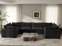 Deluxe Cloud 6-Seater Black Large Space U-Shaped Sectional | 6-Piece, Cotton And Linen Fabric, Easy To Clean