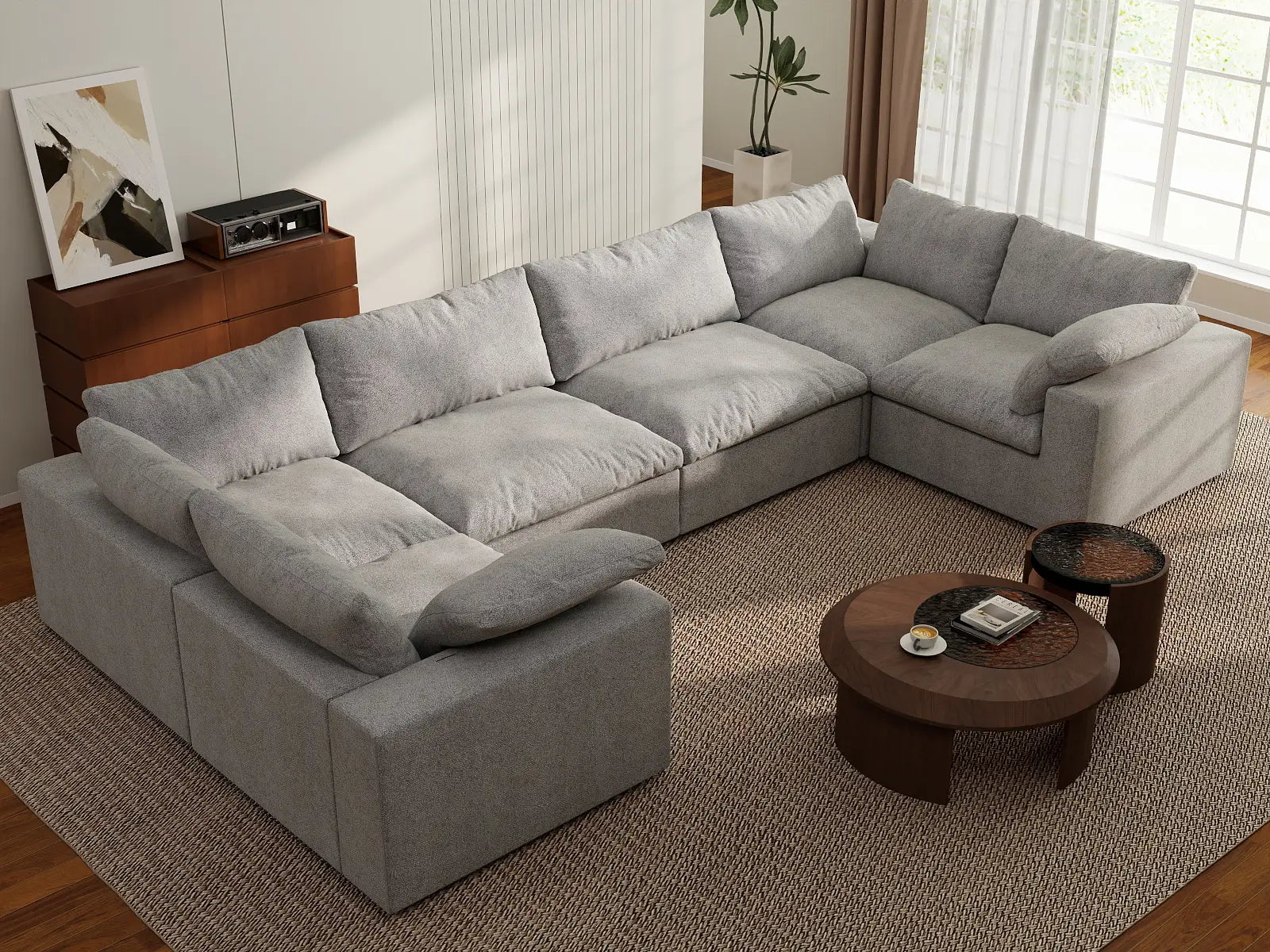 Deluxe Premium Cloud Sectional Sofa Covers | Light Grey Cotton and Linen Sofa Cover for 6-Seater