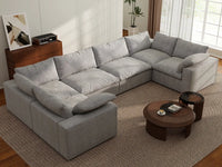 Deluxe Premium Cloud Sectional Sofa Covers | Light Grey Cotton and Linen Sofa Cover for 6-Seater