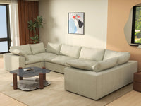 Deluxe Cloud 6-Seater Khaki U-Shaped Sectional | 6-Piece, Cotton And Linen Fabric, Washable Cushion Covers