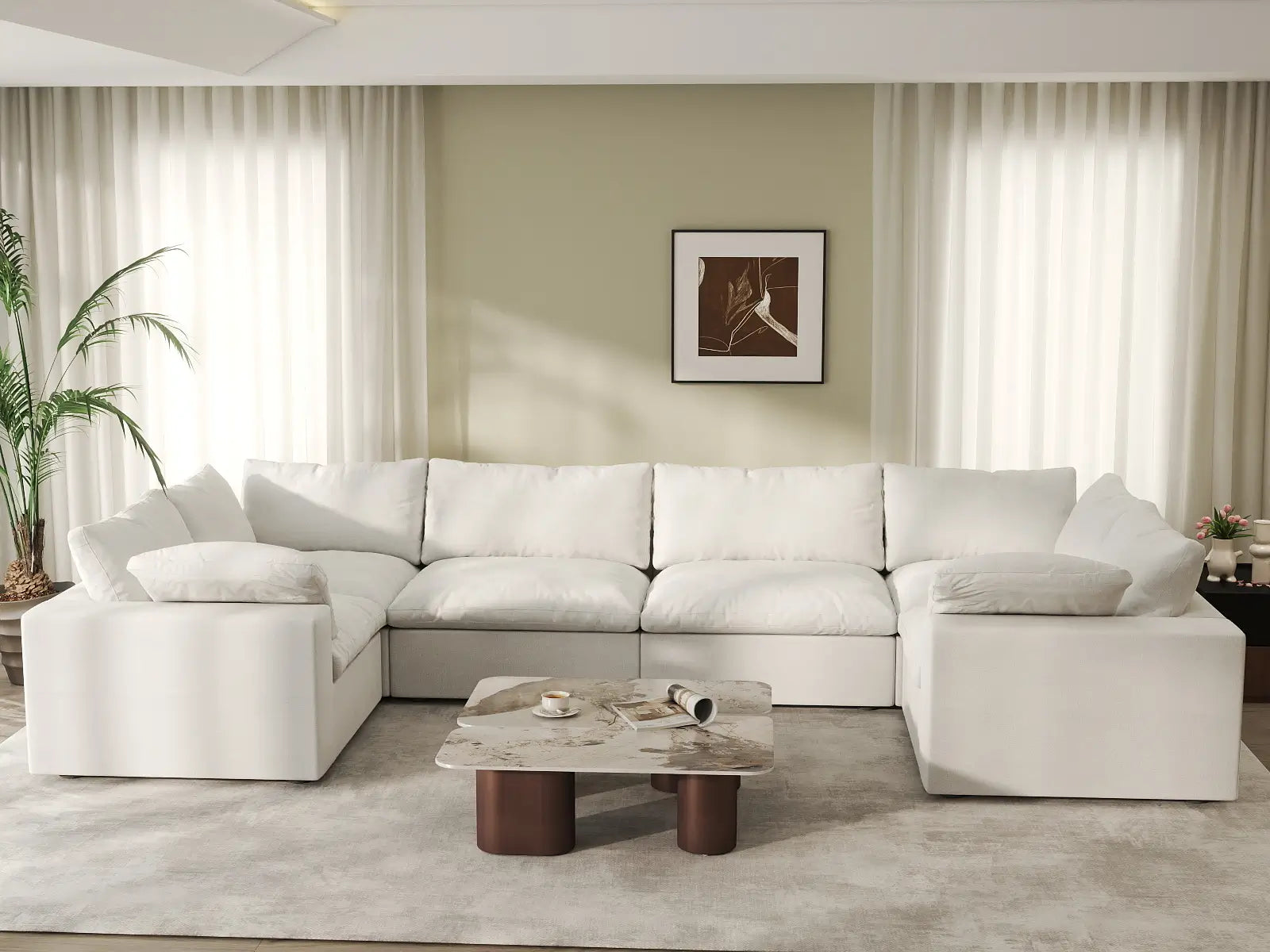 Deluxe Premium Cloud Sectional Sofa Covers | White Cotton and Linen Sofa Cover for 6-Seater