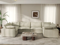 Deluxe Premium Cloud Sectional Sofa Covers | Khaki Cotton and Linen Sofa Cover for 6-Seater