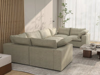 Deluxe Cloud 6-Seater Khaki U-Shaped Sectional | 6-Piece, Cotton And Linen Fabric, Washable Cushion Covers