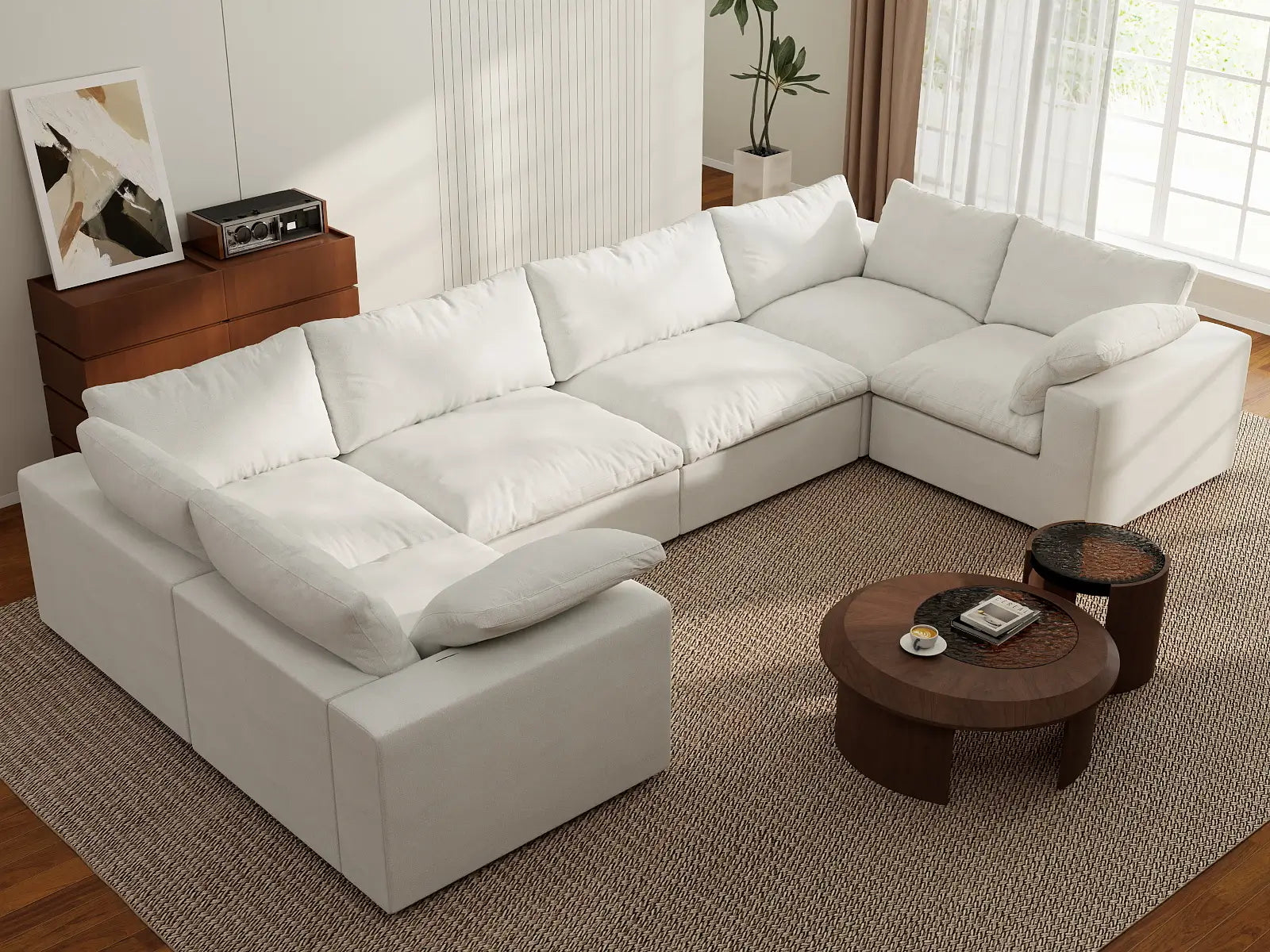 Deluxe Premium Cloud Sectional Sofa Covers | White Cotton and Linen Sofa Cover for 6-Seater