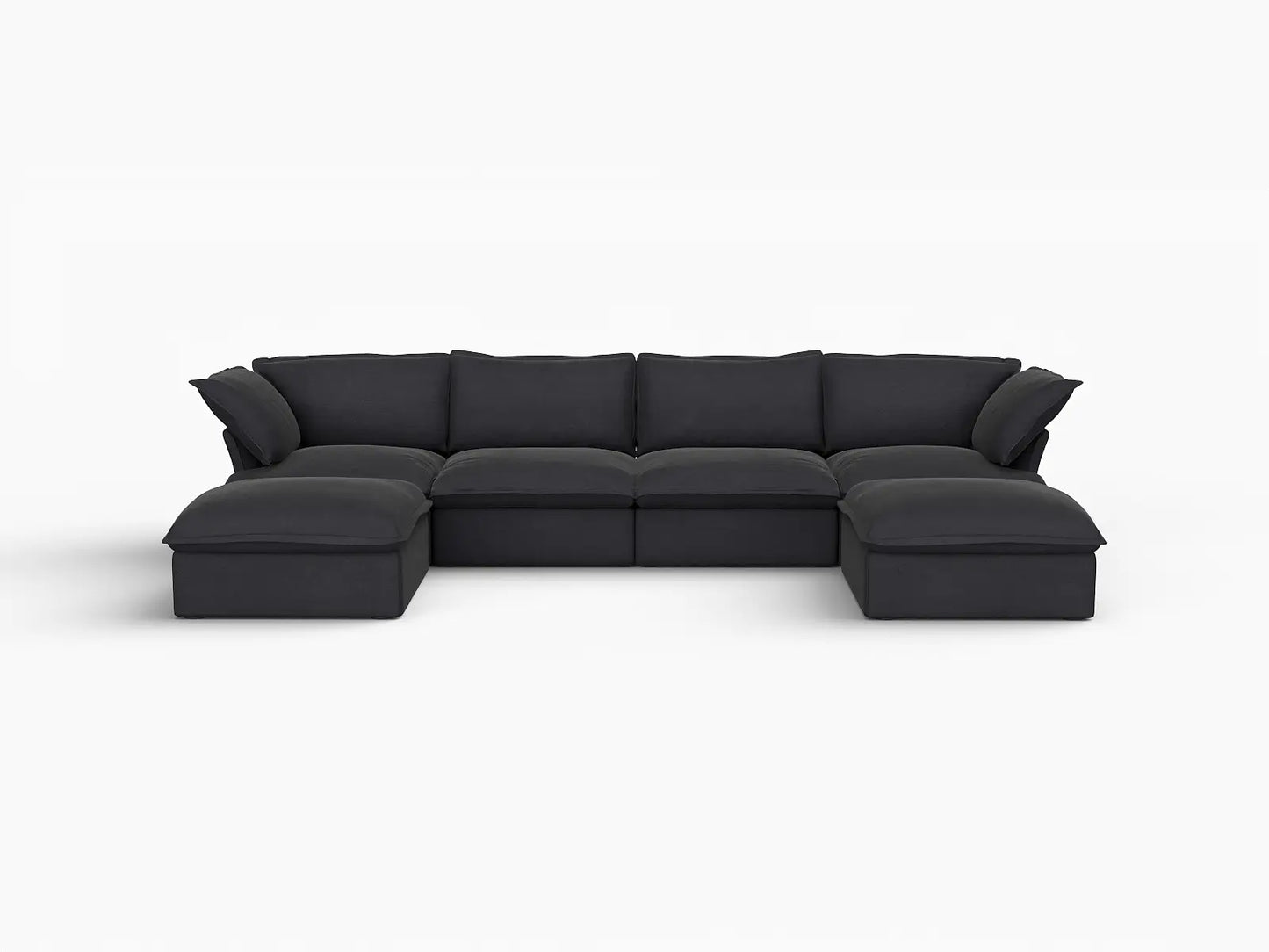 Fundas de lujo de lino para sofás seccionales Cloud | Funda de sofá de lino y algodón negro para sofá de 4 plazas con 2 otomanas