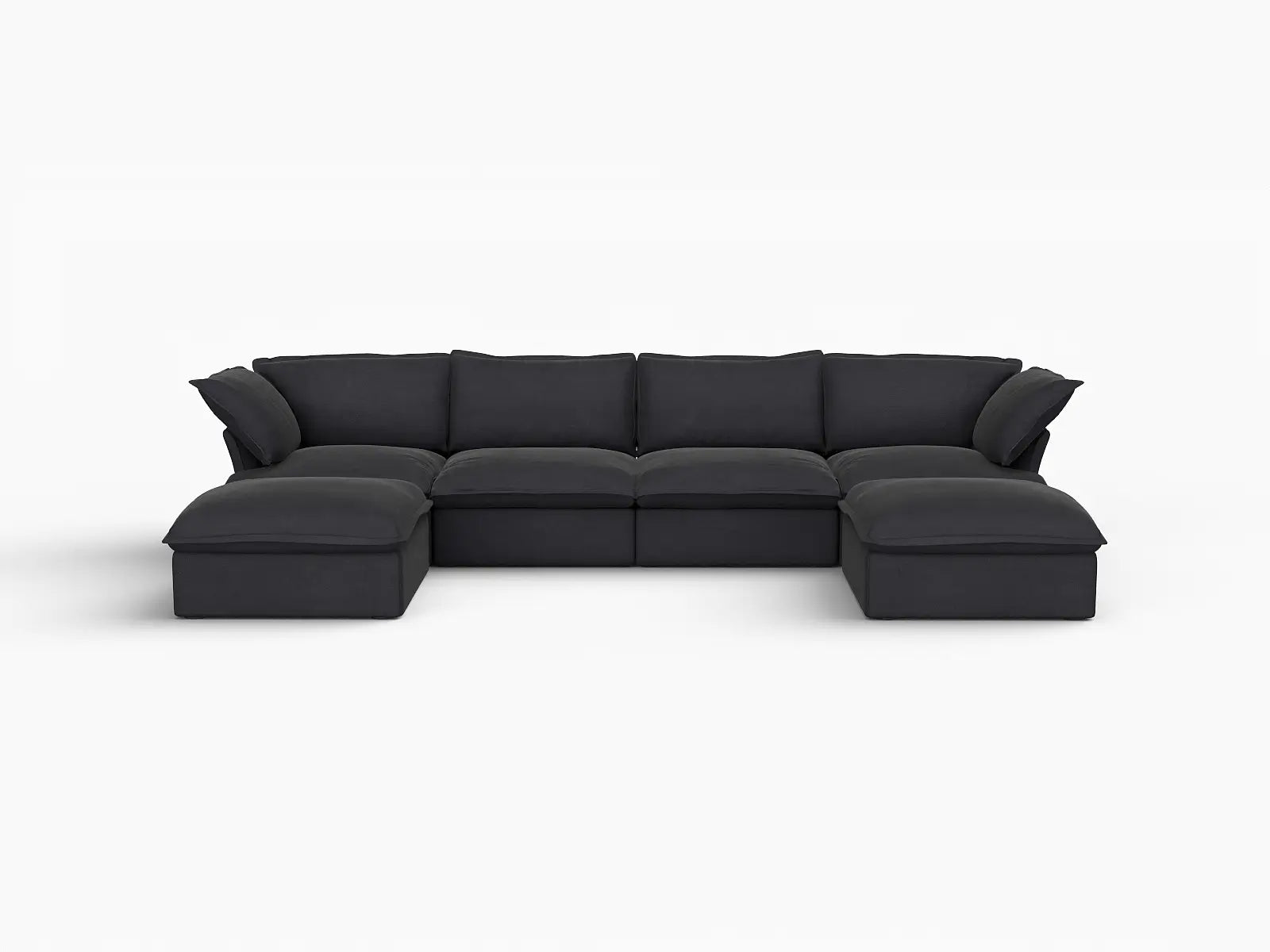 Fundas de lujo de lino para sofás seccionales Cloud | Funda de sofá de lino y algodón negro para sofá de 4 plazas con 2 otomanas