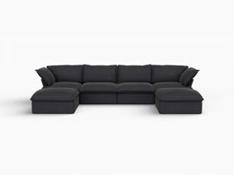Deluxe Linen Cloud Sectional Sofas Covers | Black Linen Cotton Sofa Cover for 4-Seater with 2 Ottomans