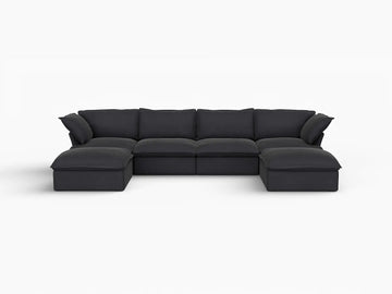 Deluxe Linen Cloud Sectional Sofas Covers | Black Linen Cotton Sofa Cover for 4-Seater with 2 Ottomans