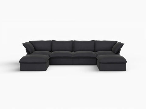 Fundas de lujo de lino para sofás seccionales Cloud | Funda de sofá de lino y algodón negro para sofá de 4 plazas con 2 otomanas