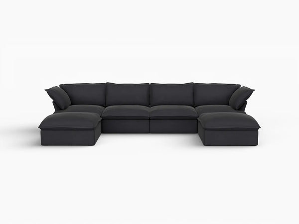 Deluxe Linen Cloud Sectional Sofas Covers | Black Linen Cotton Sofa Cover for 4-Seater with 2 Ottomans