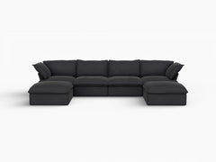 Fundas de lujo de lino para sofás seccionales Cloud | Funda de sofá de lino y algodón negro para sofá de 4 plazas con 2 otomanas