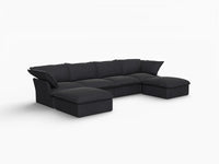 Fundas de lujo de lino para sofás seccionales Cloud | Funda de sofá de lino y algodón negro para sofá de 4 plazas con 2 otomanas