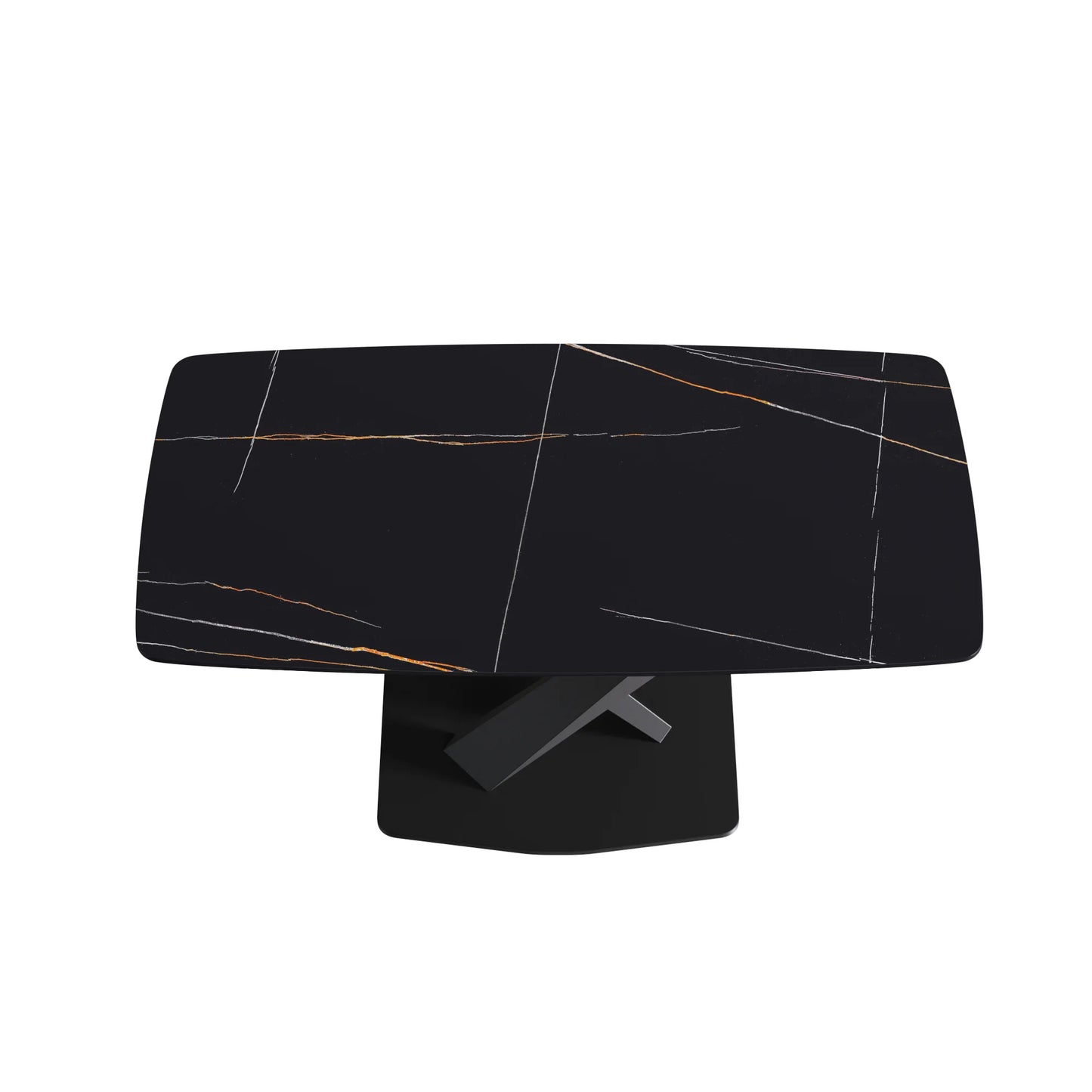 Marbella Sintered Stone Dining Table | 63" Matte Black Rectangular With Curved Edge