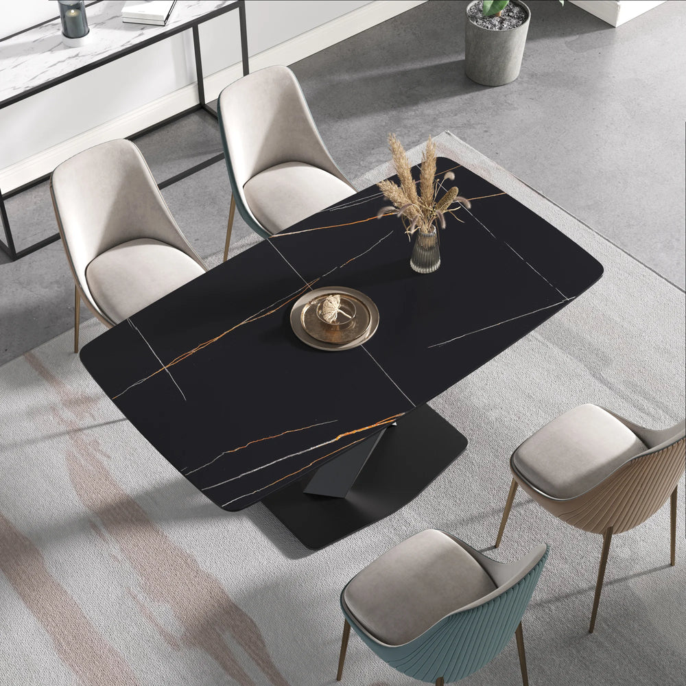 Marbella Sintered Stone Dining Table | 63" Matte Black Rectangular With Curved Edge