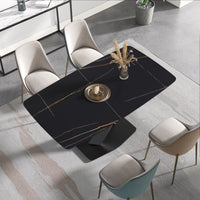 Marbella Sintered Stone Dining Table | 63" Matte Black Rectangular With Curved Edge