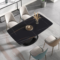 Marbella Sintered Stone Dining Table | 63" Matte Black Rectangular With Curved Edge