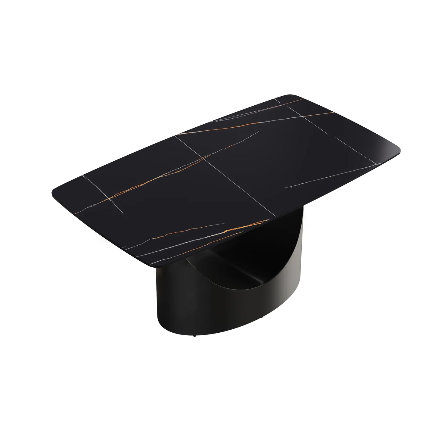 Marbella Sintered Stone Dining Table | 63" Matte Black Rectangular With Curved Edge