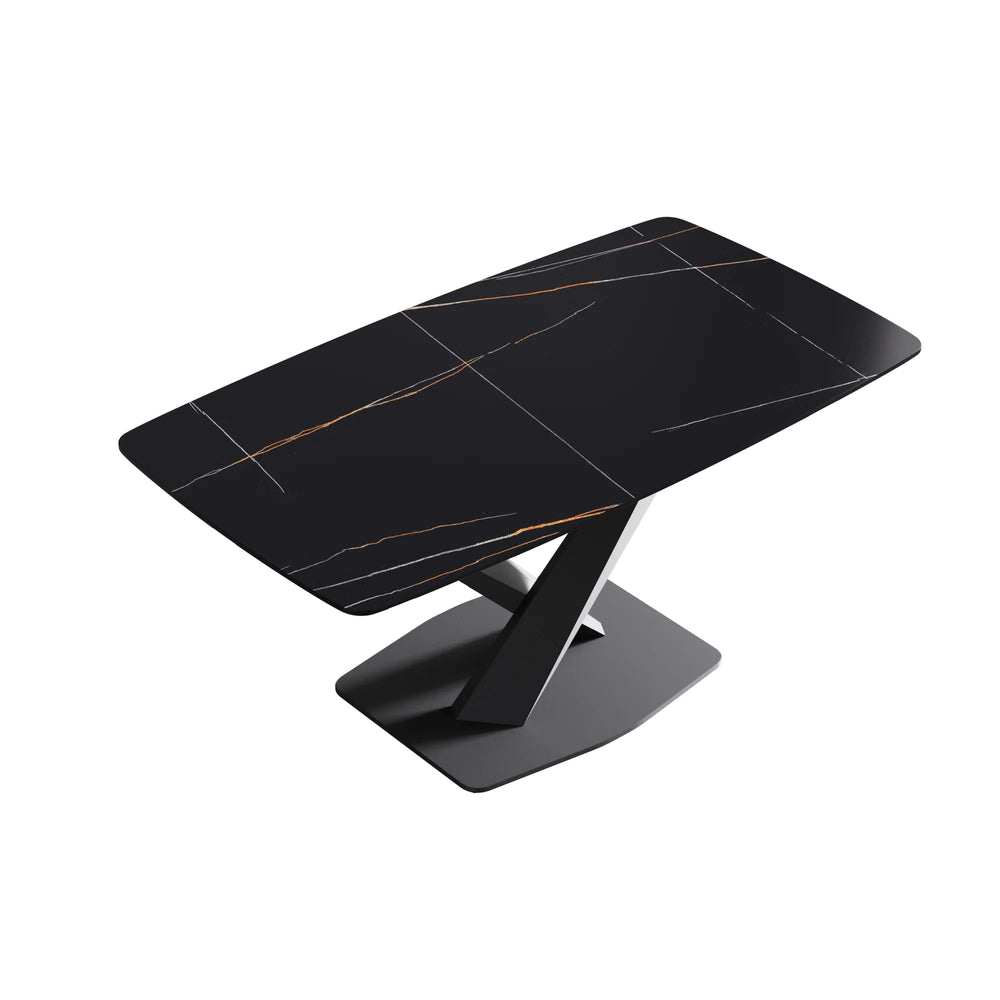 Marbella Sintered Stone Dining Table | 63" Matte Black Rectangular With Curved Edge