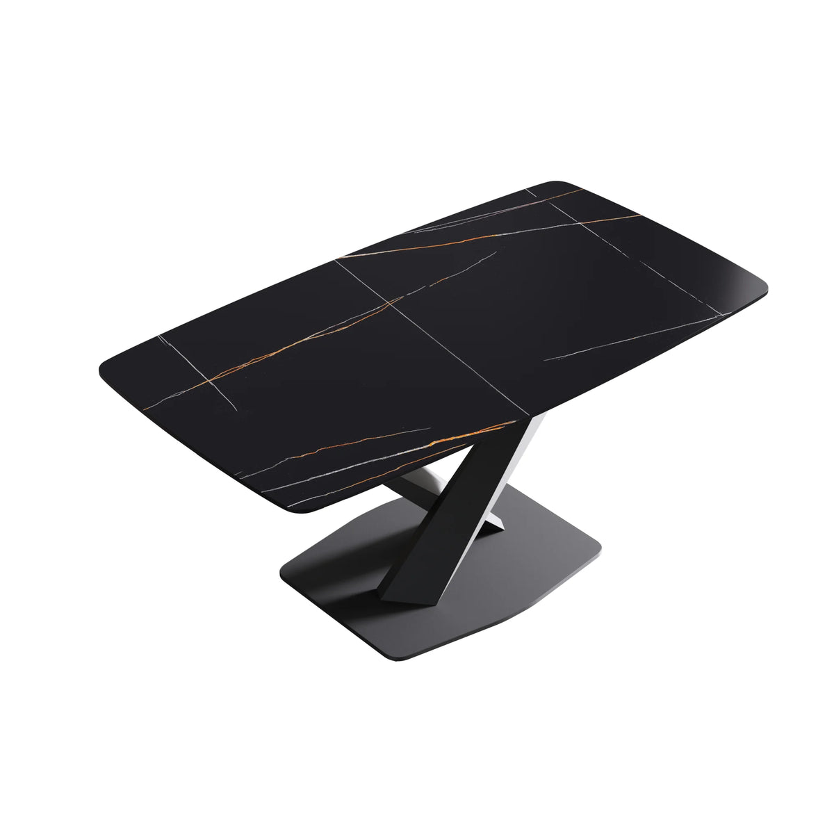 Marbella Sintered Stone Dining Table | 63" Matte Black Rectangular With Curved Edge